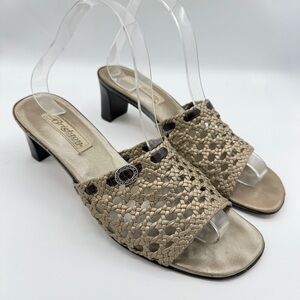 Brighton Tifany Gold Metallic Braided Leather Slide 2.5" Heeled Sandals Size 10M